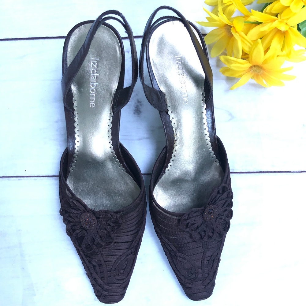 Liz Claiborne Brown Floral SlingBack Heels